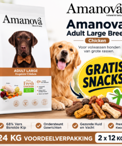 24kg Amanova Adult Large Breed Chicken 2x12kg + Gratis Snacks