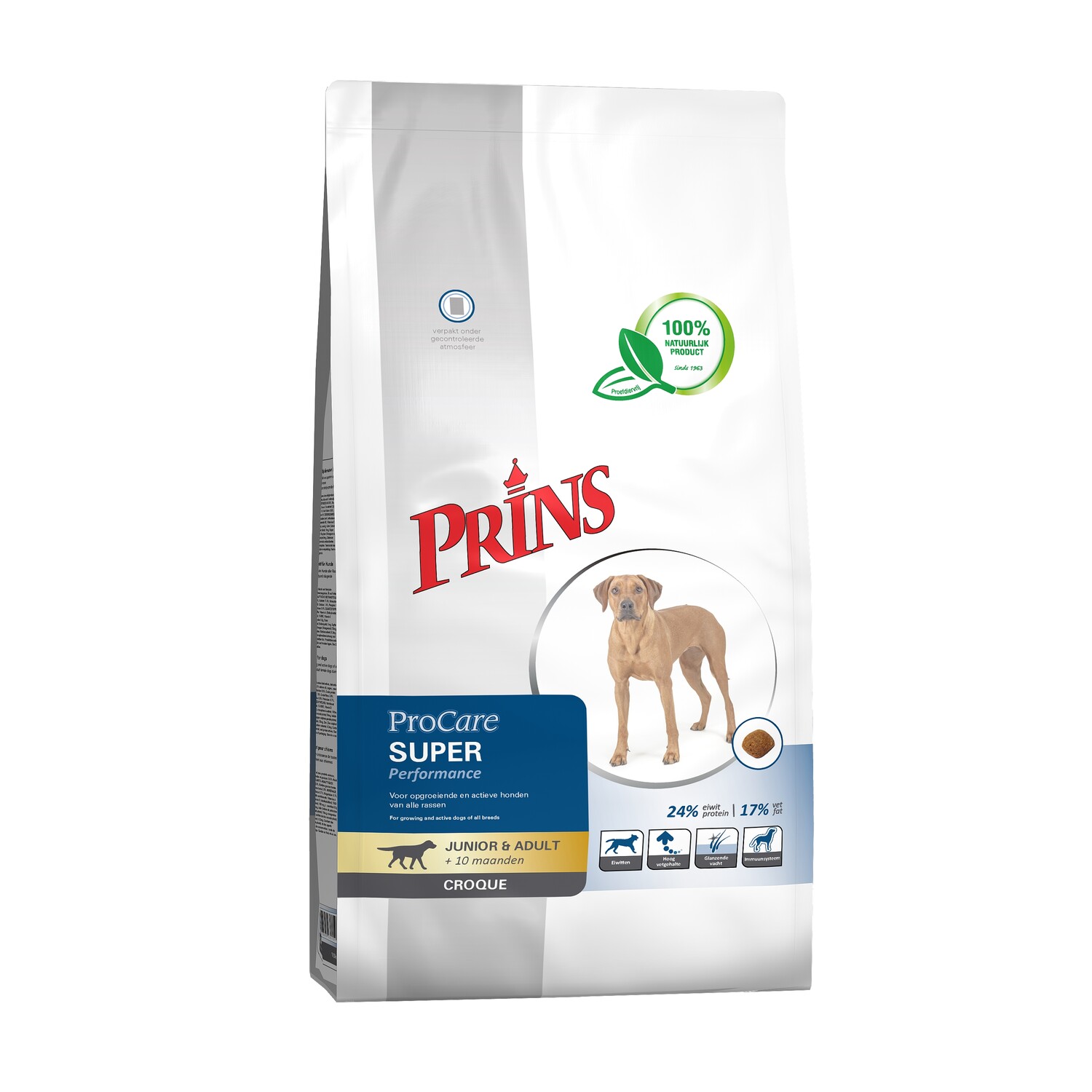 Koop Prins ProCare Croque Super Performance 10 kg bij Schuurman Dier & Hengelsport. Premium hondenvoer voor actieve en sportieve honden met extra energie, sterke spieren en optimale conditie. Snel geleverd uit eigen voorraad.