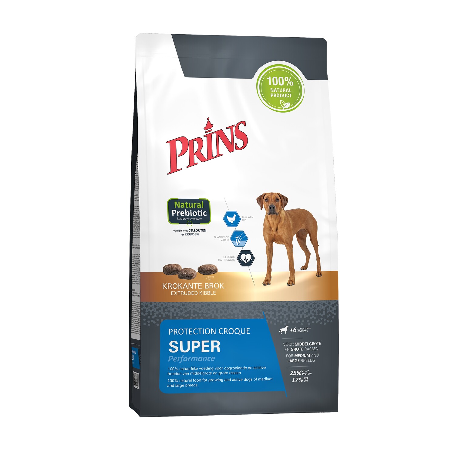 Koop Prins Protection Croque Super Performance 2kg bij Schuurman Dier & Hengelsport. Premium hondenvoer voor actieve en sportieve honden met extra energie, sterke spieren en optimale conditie. Snel geleverd uit eigen voorraad.