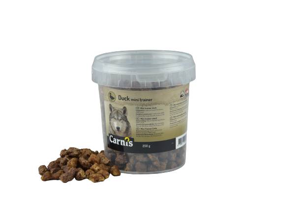 Carnis Mini Trainer Eend 250 gram kopen? Kleine hondensnacks met eend, ideaal voor training en beloning. Bestel bij Schuurman Dier & Hengelsport