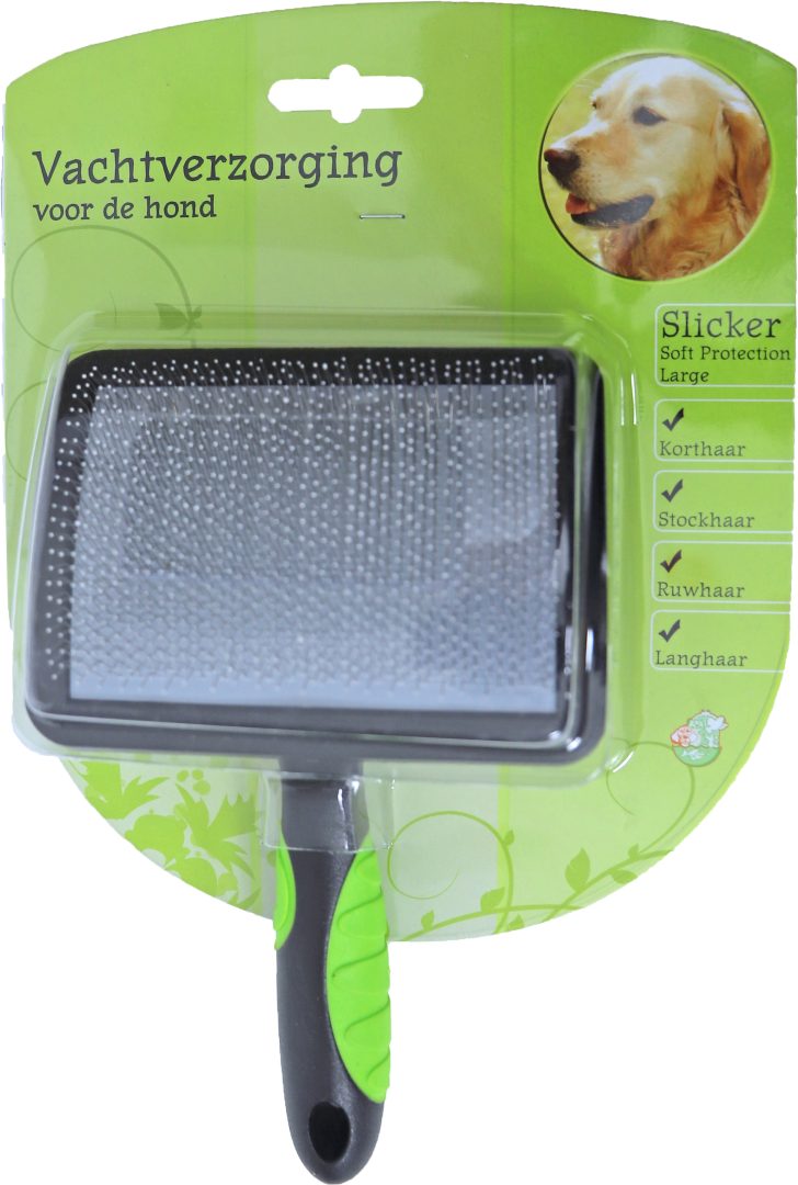 Hondenborstel Slicker Soft L kopen? Zachte grote slickerborstel voor het verwijderen van losse haren, vuil en beginnende klitten uit de hondenvacht.