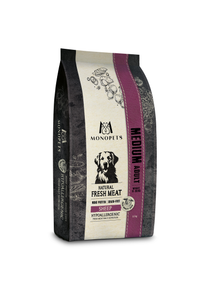 Monopets Fresh Meat Adult Medium Sheep kopen? Graanvrij monoproteïne hondenvoer met 40% schaap, waarvan 30% vers. Voor volwassen middelgrote honden.
