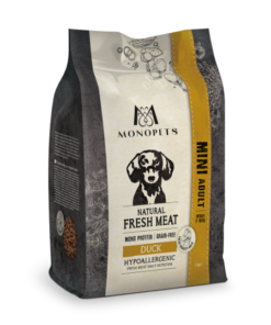Monopets Fresh Meat Adult Mini Duck kopen? Graanvrij monoproteïne hondenvoer met 40% eend, waarvan 30% vers. Speciaal voor kleine volwassen honden.
