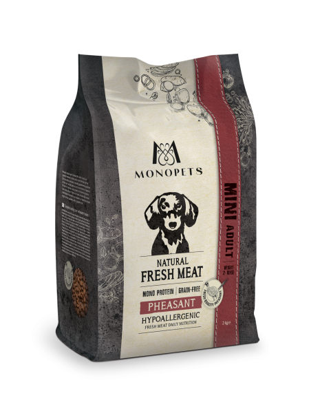 Monopets Fresh Meat Adult Mini Pheasant 2 kg kopen? Graanvrij hondenvoer met fazant, speciaal ontwikkeld voor kleine volwassen honden. Bestel eenvoudig online.