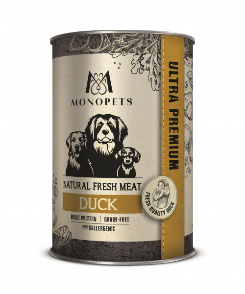 Monopets Fresh Meat Duck 400 g kopen? Smakelijk natvoer voor honden met eend. Praktisch 400 gram blik en ideaal om af te wisselen met vleessoorten.