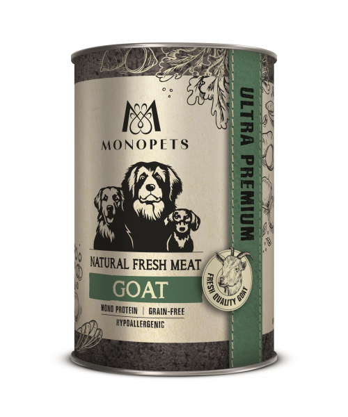 Monopets Fresh Meat Goat 400 g kopen? Smakelijk natvoer voor honden met geit. Praktisch 400 gram blik en een interessante, minder alledaagse vleesvariant.