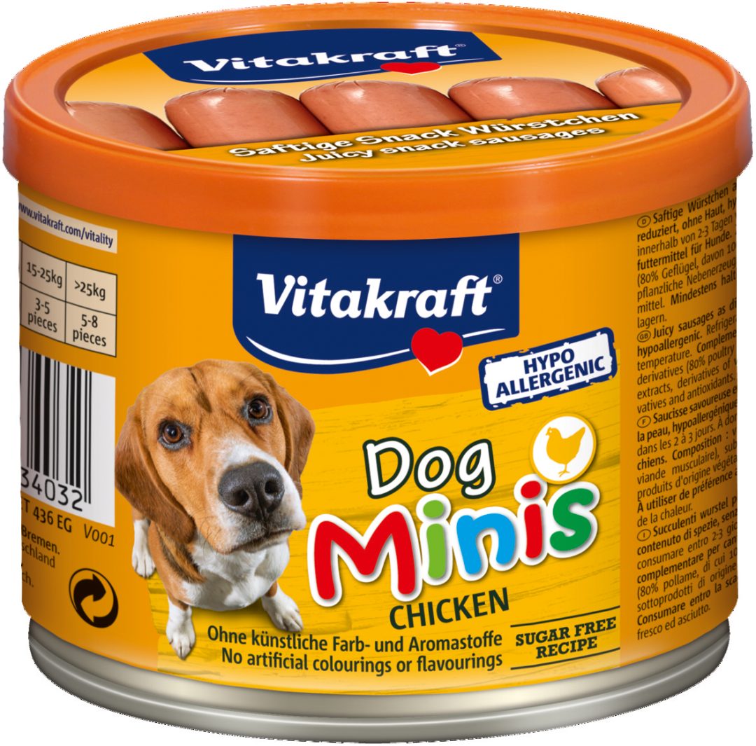 Vitakraft Dog Minis Chicken 120 g kopen? Kleine hondensnacks met kip, ideaal als beloning tijdens training, wandelen of tussendoor. Handige hersluitbare verpakking.