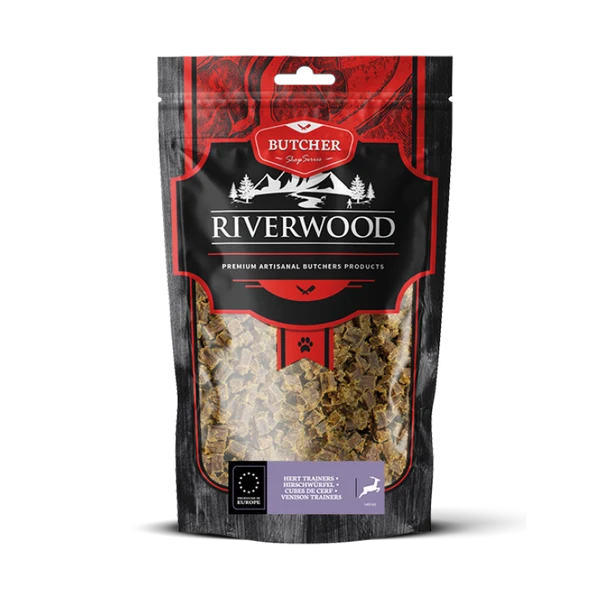 Riverwood Butcher Trainers Hert 150 gram kopen? Kleine hondensnacks met hert, ideaal voor training en beloning. Bestel bij Schuurman Dier & Hengelsport.