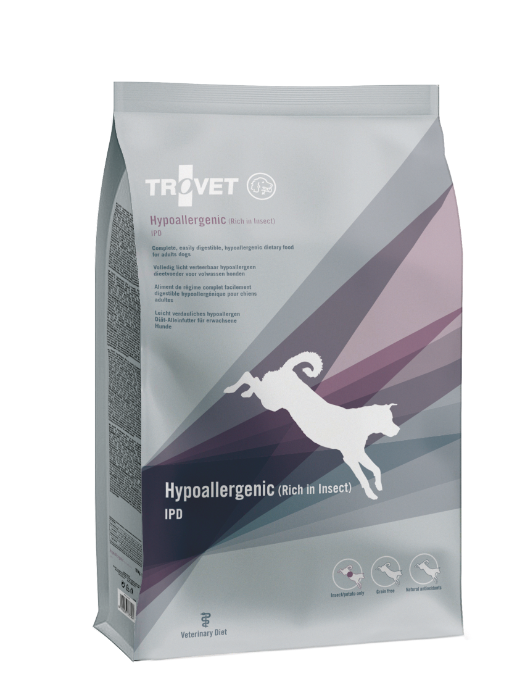 Bestel TROVET Hypoallergenic Insect IPD Hond bij Schuurman Dier & Hengelsport. Hypoallergeen dieetvoer met insect als unieke eiwitbron en aardappel.