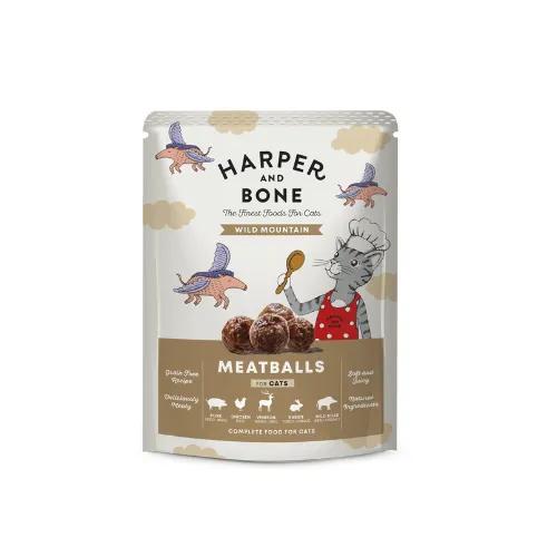 Harper & Bone Wild Mountain Meat Balls 85 gram kopen? Natvoer met vleesballetjes voor katten in een handige portieverpakking. Bestel bij Schuurman Dier